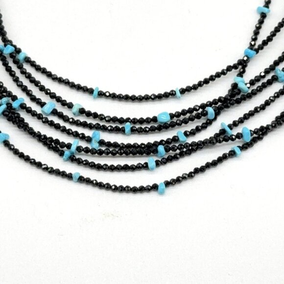 Jay King Necklace Black Spinel Turquoise & 7 Strand Layered Sterling Silver 18" - Picture 10 of 11